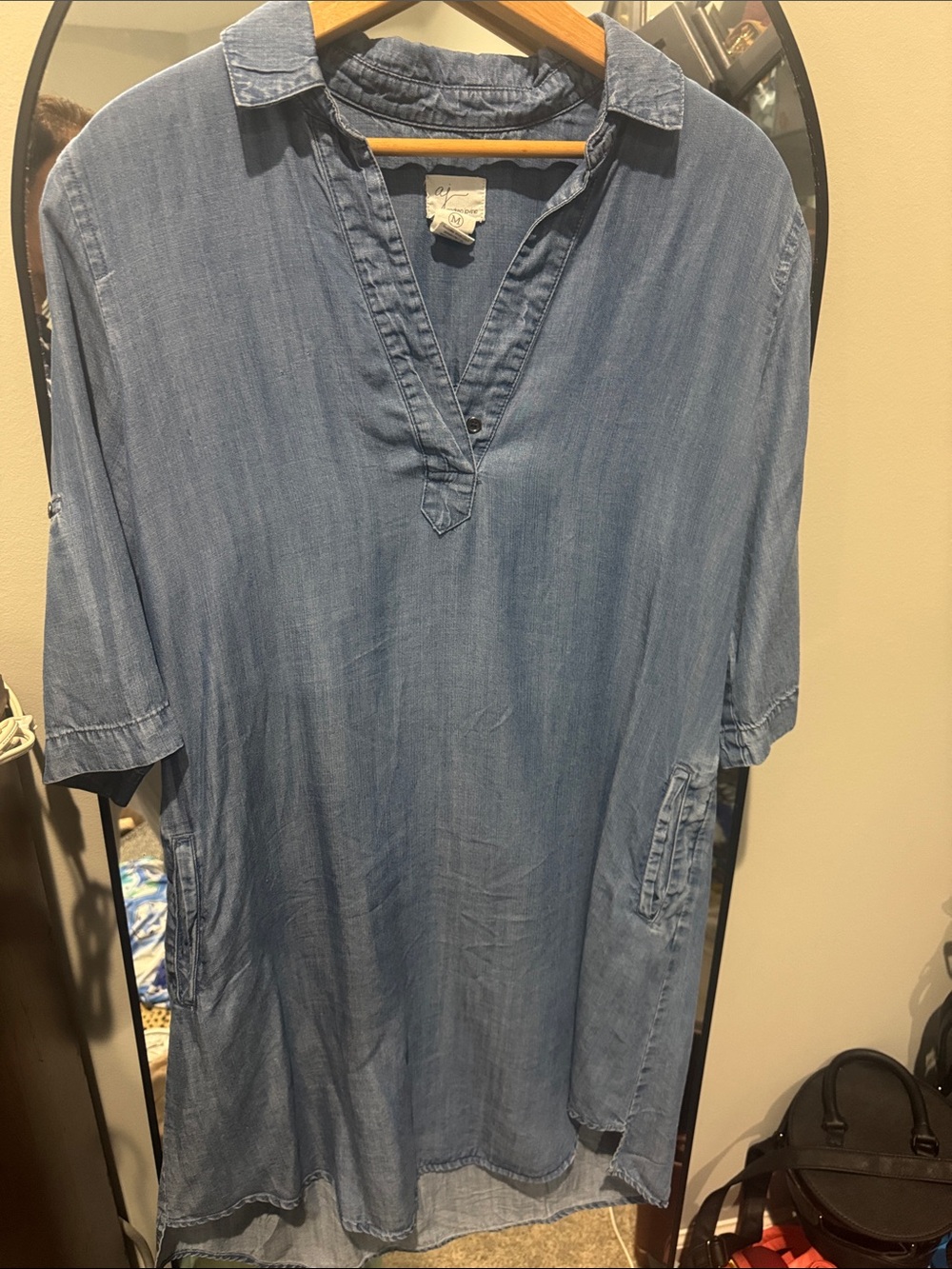 Andrea Jovine Light Blue Denim-Style Short Sleeve Button-Down dress